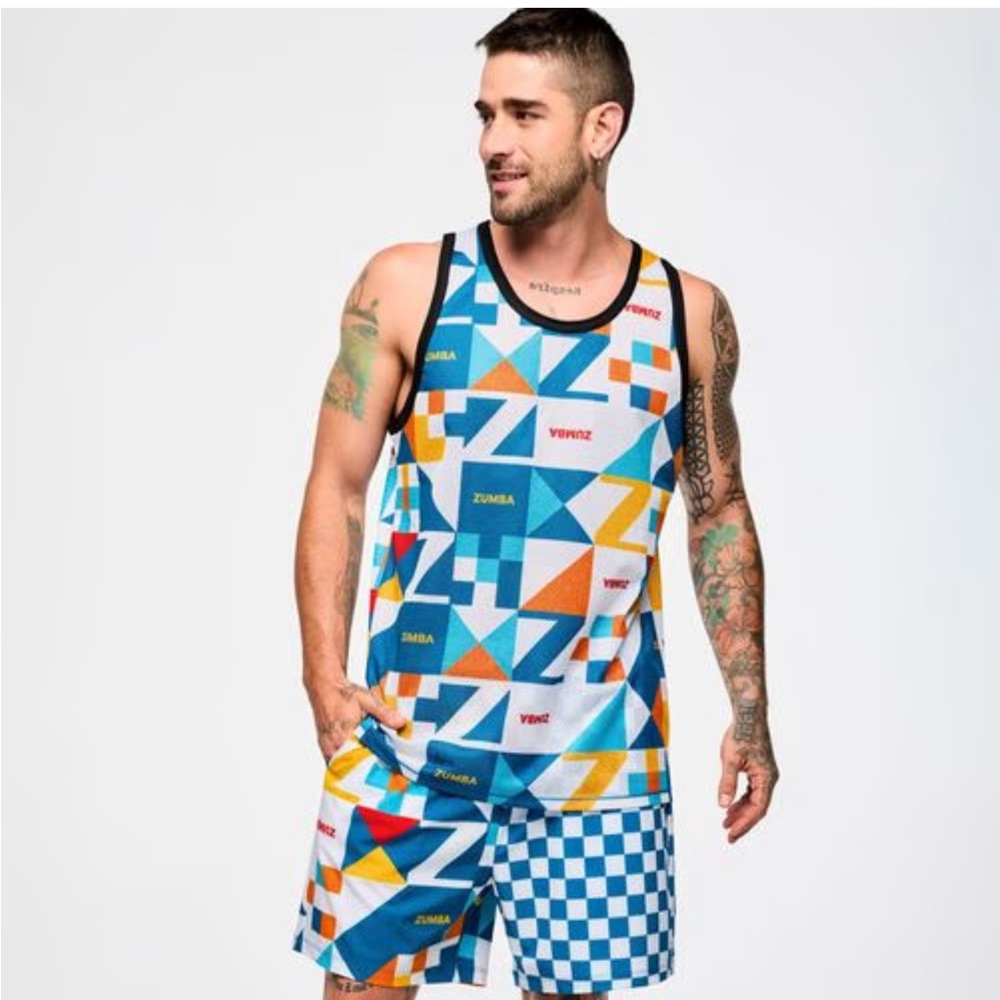 NWT Zumba Rays Basketball Tank Top Jersey White Aqua Orange - XS